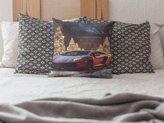 Spun Polyester Square Pillow, lamborghini print design, Gift for Teen Boy, Luxury Bed Pillow, Exotic Car Art, Designer Bed Pillow, Xmas gift The Aurora Touch