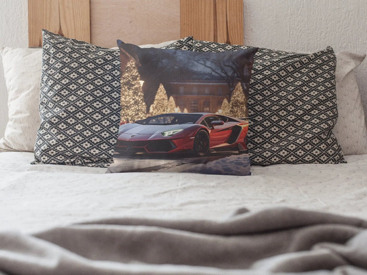 Spun Polyester Square Pillow, lamborghini print design, Gift for Teen Boy, Luxury Bed Pillow, Exotic Car Art, Designer Bed Pillow, Xmas gift The Aurora Touch