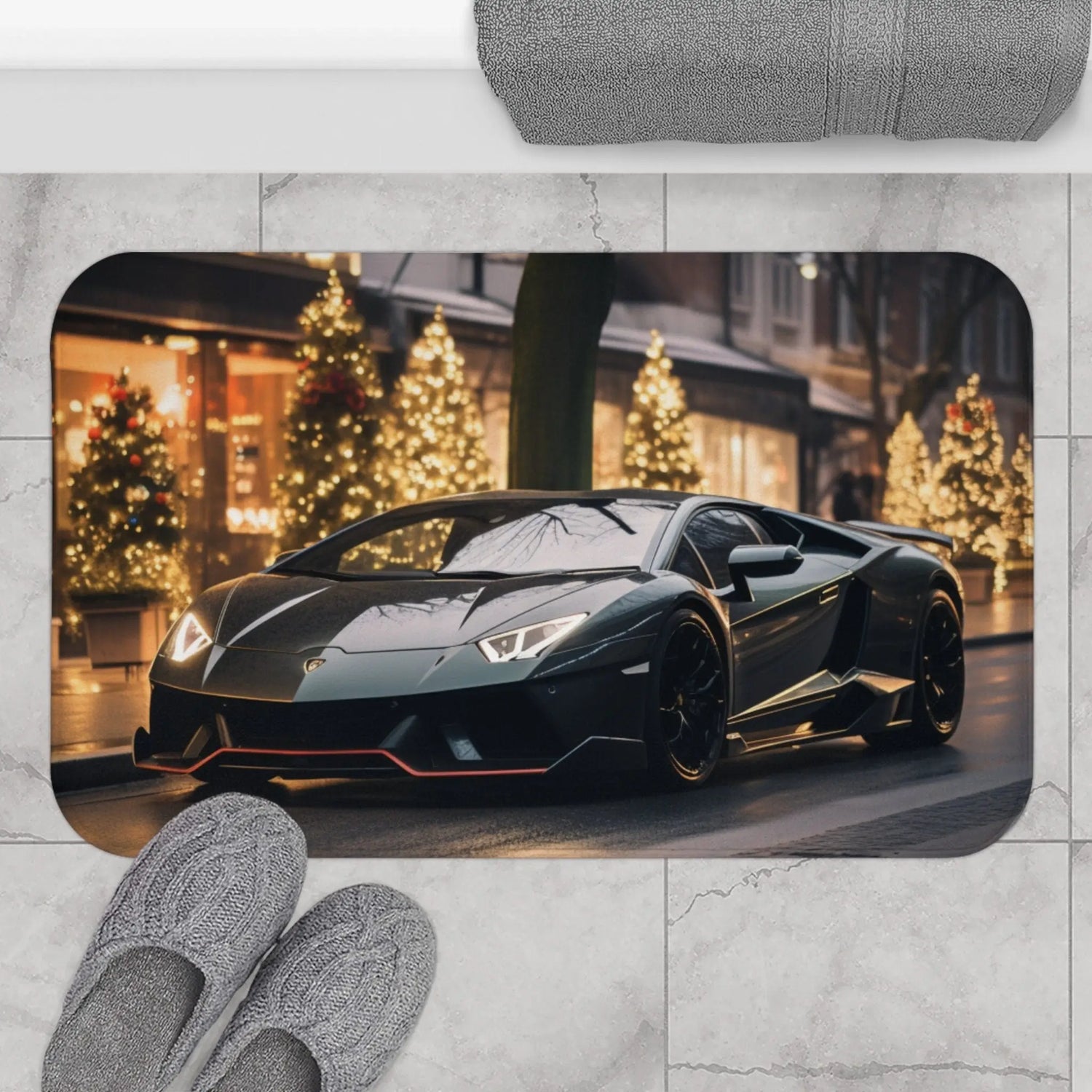 Luxury Black Lamborghini Bath Mat - Designer Bathroom Rug for Stylish Home Decor The Aurora Touch