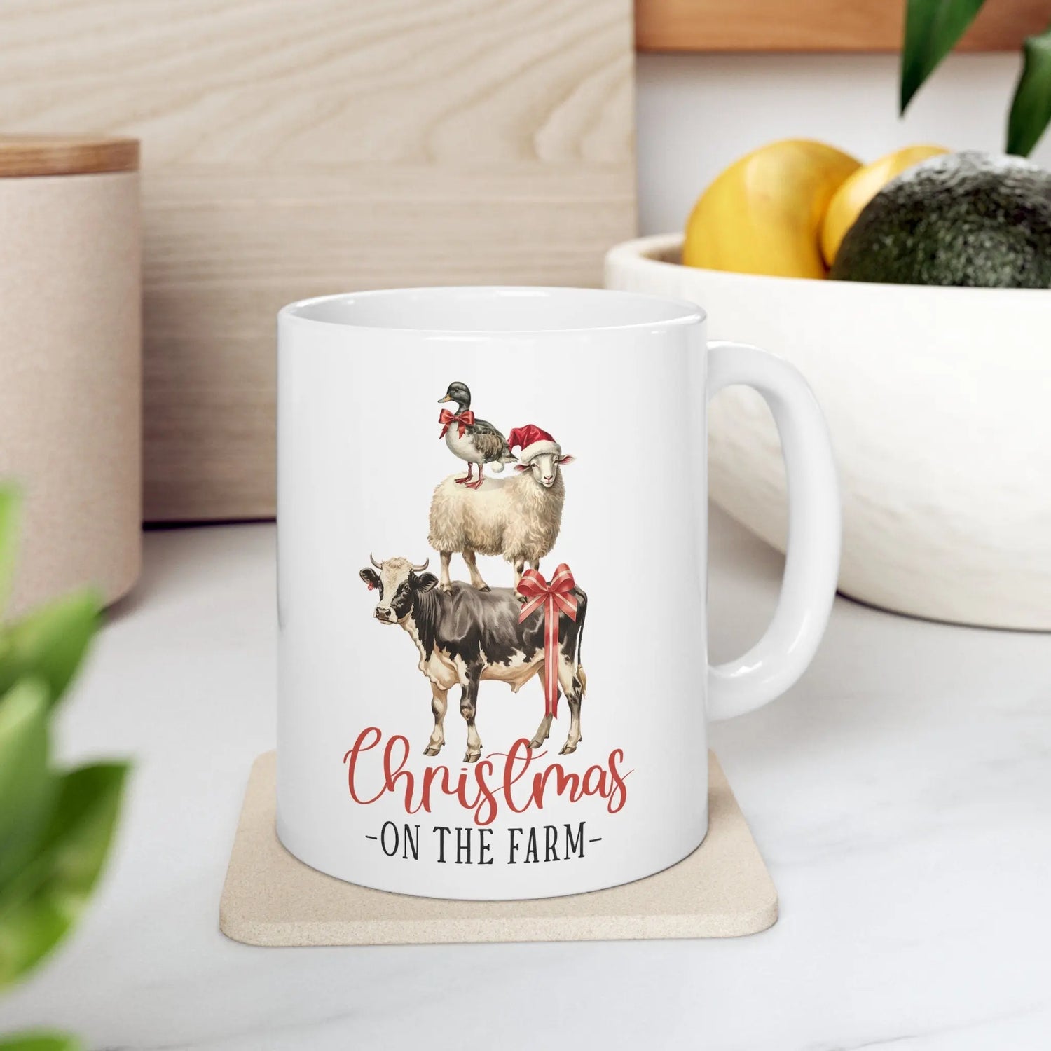 Ceramic Mug 11oz, White Country Xmas mug, Holiday Tea Mug, Novelty Coffee Mug, Xmas mug, Office Mug, Great Xmas gift The Aurora Touch