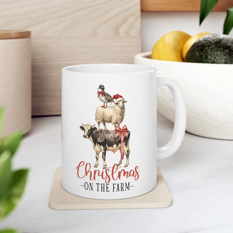 Ceramic Mug 11oz, White Country Xmas mug, Holiday Tea Mug, Novelty Coffee Mug, Xmas mug, Office Mug, Great Xmas gift The Aurora Touch
