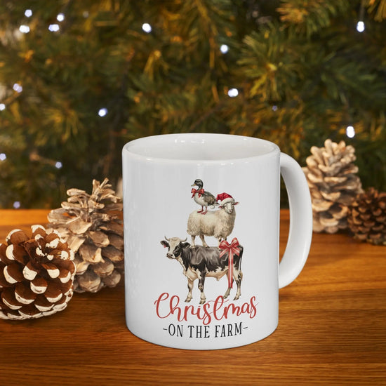 Ceramic Mug 11oz, White Country Xmas mug, Holiday Tea Mug, Novelty Coffee Mug, Xmas mug, Office Mug, Great Xmas gift The Aurora Touch