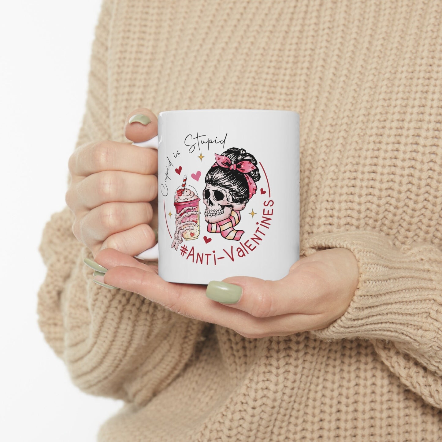 Ceramic Mug 11oz, AntiValentine Mug, Pink White Coffee Mug, BBF Valentine gift, Valentine Hater Mug, Humorousn Mug, Expressive Mug
