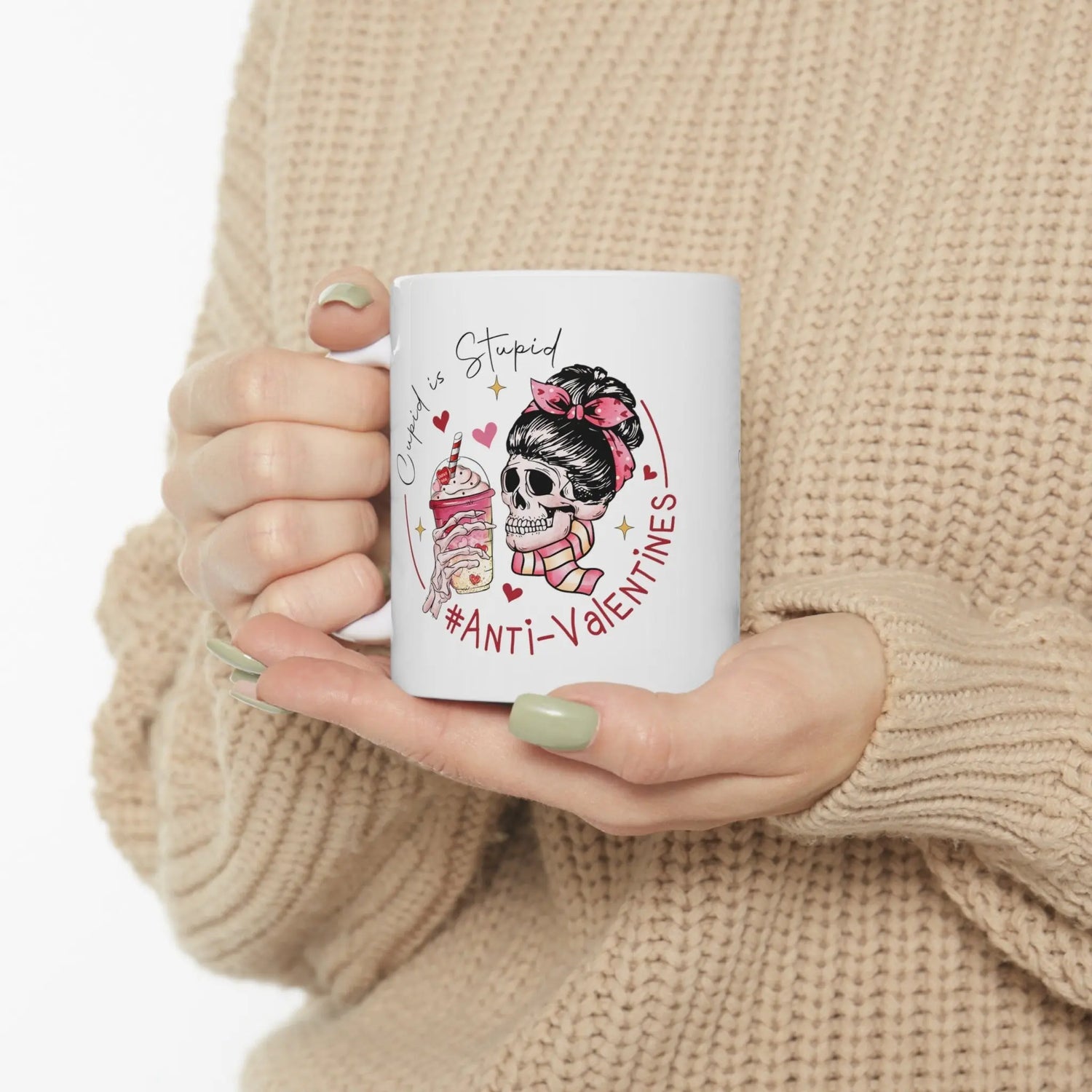 Ceramic Mug 11oz, AntiValentine Mug, Pink White Coffee Mug, BBF Valentine gift, Valentine Hater Mug, Humorousn Mug, Expressive Mug