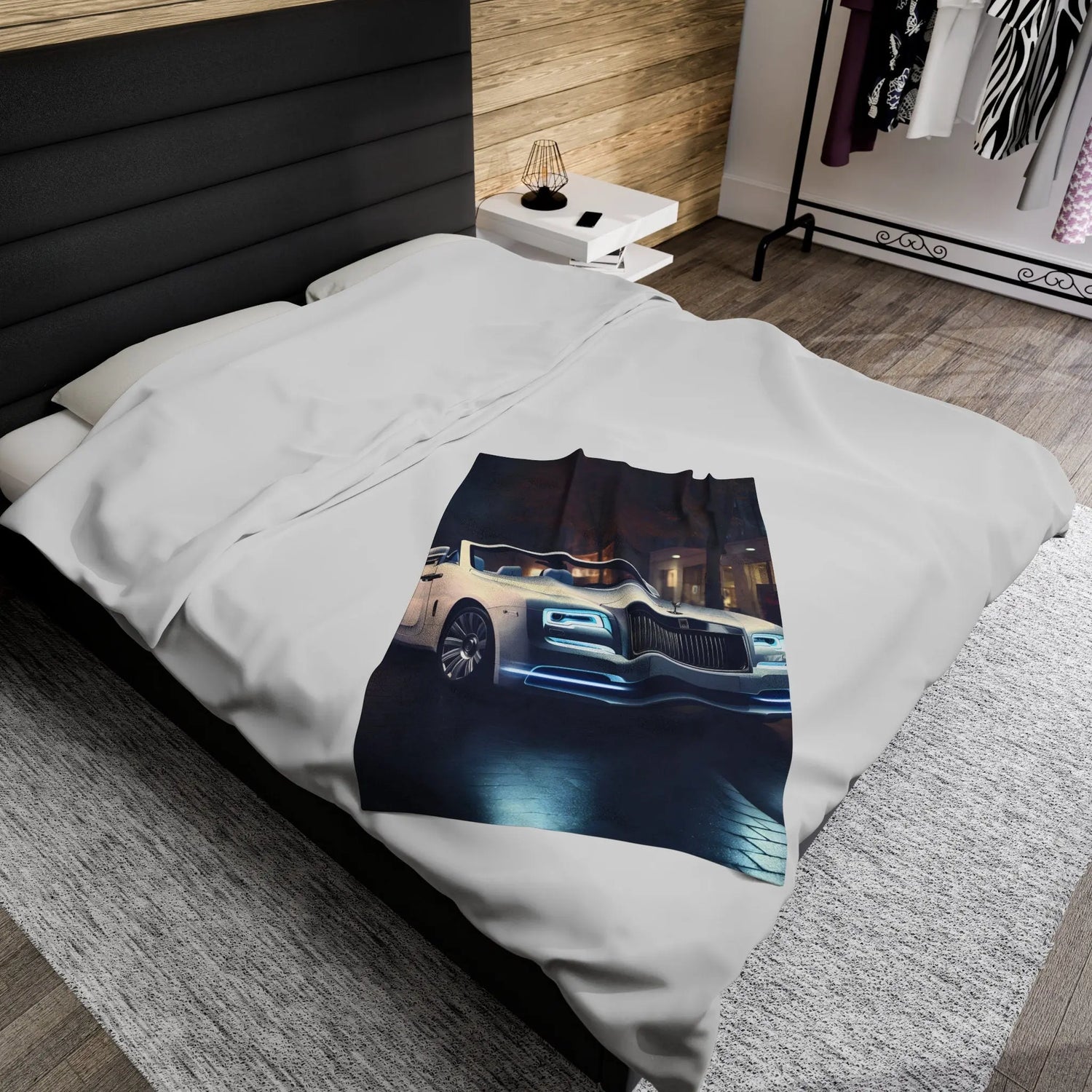Velveteen Plush Blanket, Rolls-Royce warm cozy fancy modern entrepreneur luxury designer soft fleece throw style decor blanket