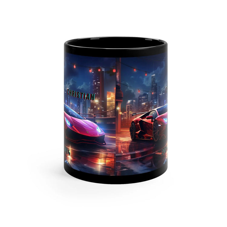 11oz Black Mug, Personalized red Lamborghini stylish designer coffee tea cup great for sports car lover The Aurora Touch