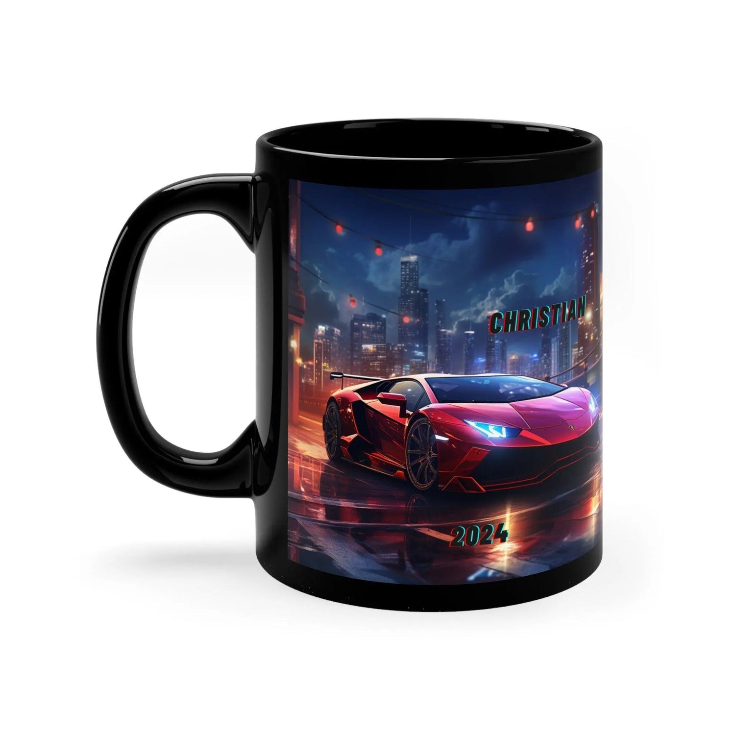 11oz Black Mug, Personalized red Lamborghini stylish designer coffee tea cup great for sports car lover The Aurora Touch