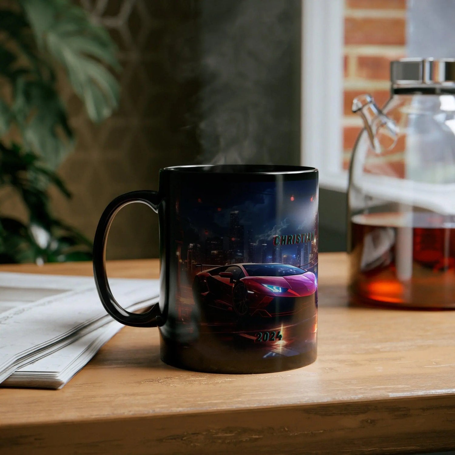 11oz Black Mug, Personalized red Lamborghini stylish designer coffee tea cup great for sports car lover The Aurora Touch