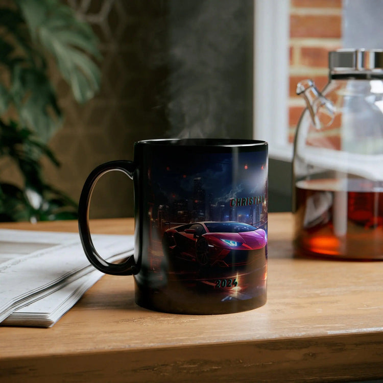 11oz Black Mug, Personalized red Lamborghini stylish designer coffee tea cup great for sports car lover The Aurora Touch