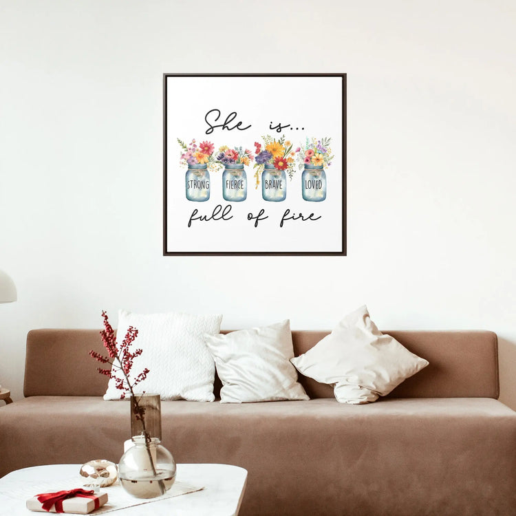 Gallery Canvas Wraps, Inspirational women empowerment floral simplicity wall colorful high quality square art canvas  gift for her design The Aurora Touch