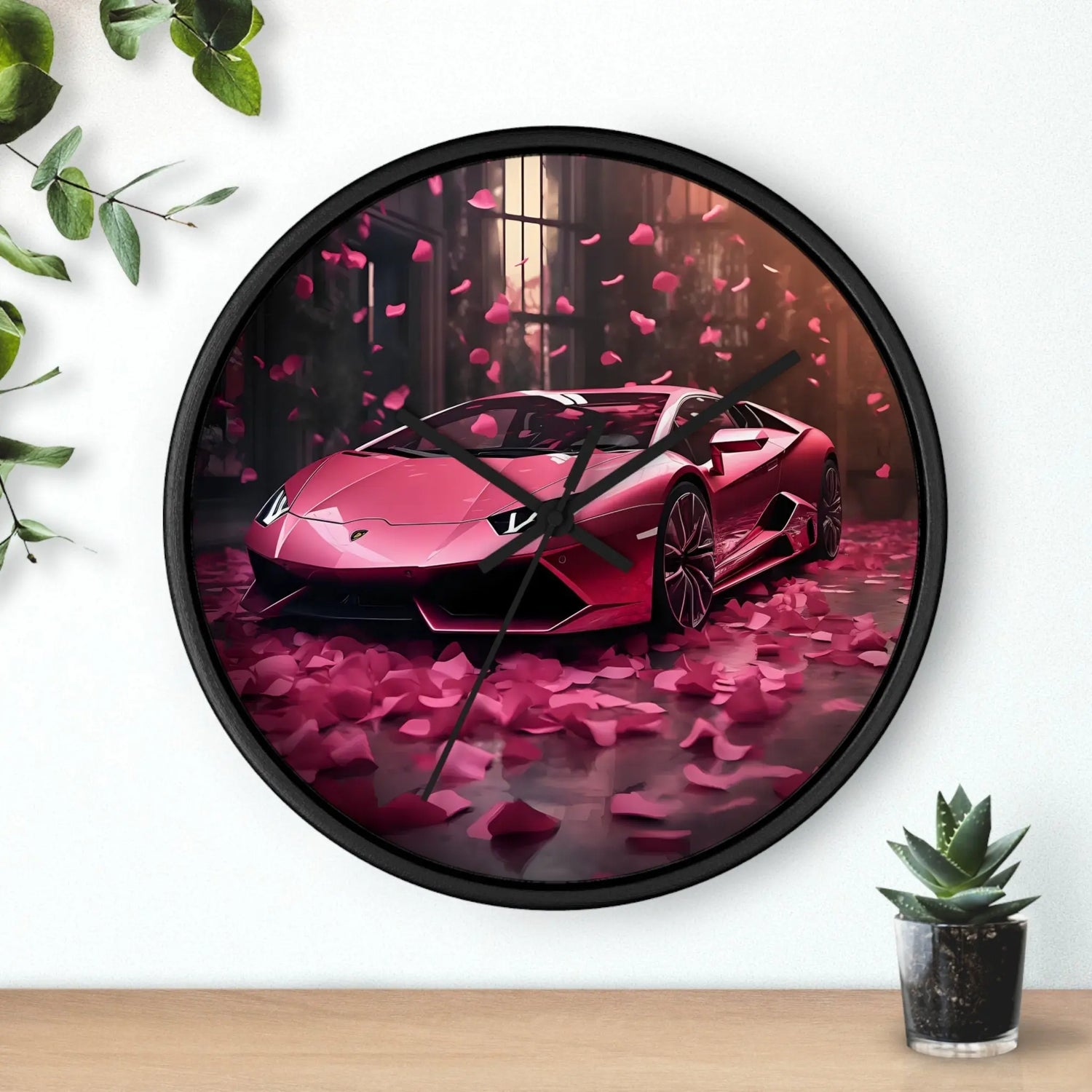 Wall Clock, Hot Pink Lamborghini modern stylish wall art room decor great gift for car lover The Aurora Touch