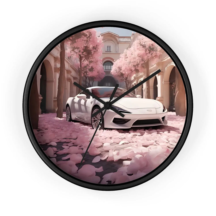 Wall Clock, White Lamborghini modern day exotic car portrait home room soft pink rose petal wall art decor designer Gift The Aurora Touch