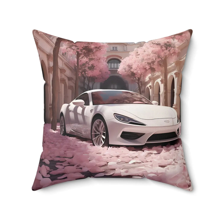 Spun Polyester Square Pillow, white exotic Lamborghini chic modern artwork stylish couch bed dorm room cushion entryway throw pillow display The Aurora Touch