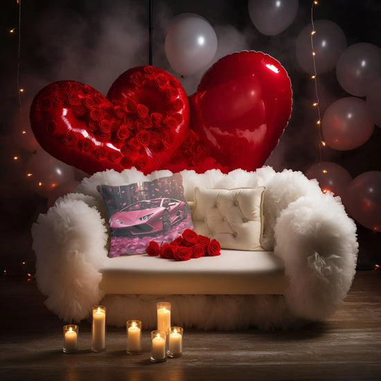 Spun Polyester Square Pillow, Hot pink Lamborghini art couch modern bedroom valentines decor stylish throw pillow The Aurora Touch