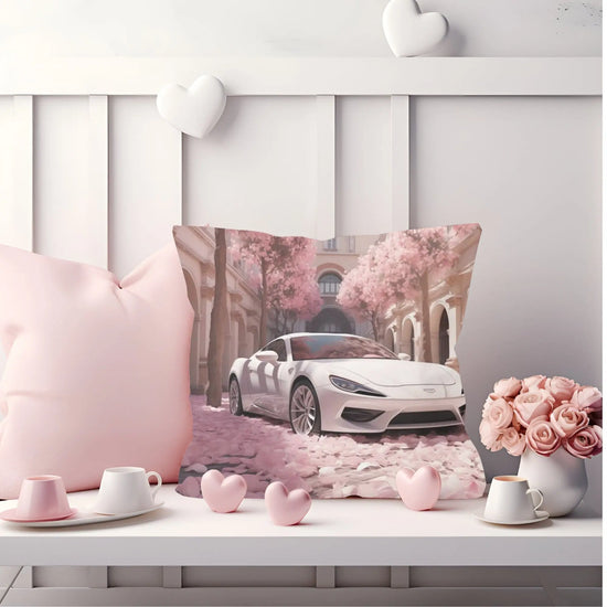 Spun Polyester Square Pillow, white exotic Lamborghini chic modern artwork stylish couch bed dorm room cushion entryway throw pillow display The Aurora Touch