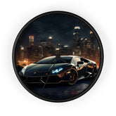 Wall Clock, Black Lamborghini exotic fancy sexy entrepreneur bachelor home wall room decor gift The Aurora Touch