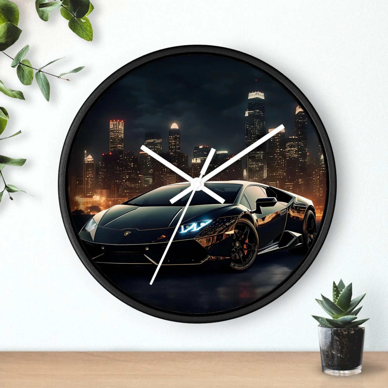 Wall Clock, Black Lamborghini exotic fancy sexy entrepreneur bachelor home wall room decor gift The Aurora Touch