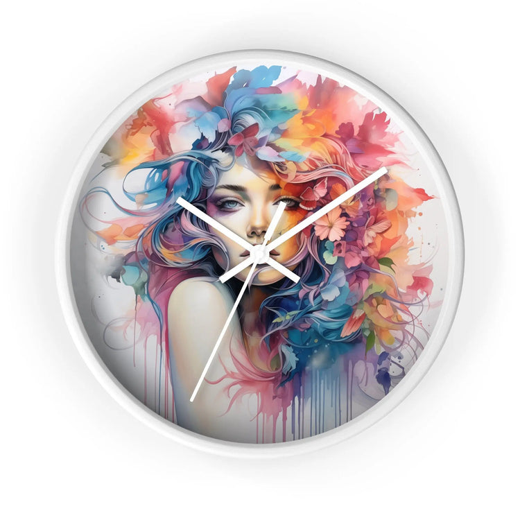 Wall Clock, Cool AI modern day home office restaurant beauty salon colorful female art wall clock design The Aurora Touch