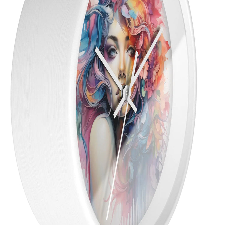 Wall Clock, Cool AI modern day home office restaurant beauty salon colorful female art wall clock design The Aurora Touch