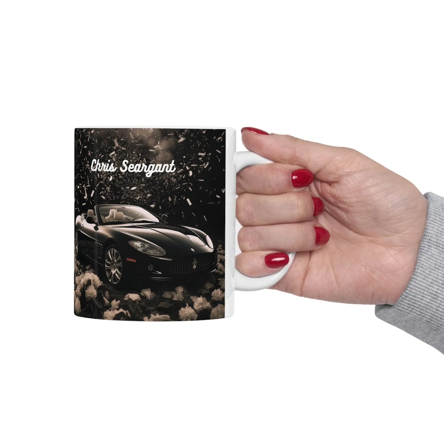 Ceramic Mug 11oz, Personalized Black Coffee Mug, Luxury Car Design, Upscale fancy mug, Valentine gift, Son Bday gift, Entrepreneur gift The Aurora Touch