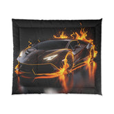 Comforter, Black racing car on fire Lamborghini soft comfy cozy warm stylish young teen bedspread bachelor room decor and great gift The Aurora Touch