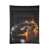 Comforter, Black racing car on fire Lamborghini soft comfy cozy warm stylish young teen bedspread bachelor room decor and great gift The Aurora Touch