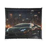 Comforter, Shiny Black Lamborghini designer style warm weather cozy fluffy unique bedspread quilt for Teen Room The Aurora Touch