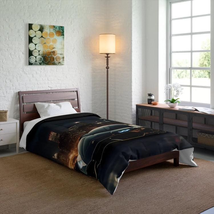 Comforter, Black Designer Quilt, Lamborghini Style Art, Fancy Cozy Warm Weather Comforter, Unique Bedspread for Teen Room