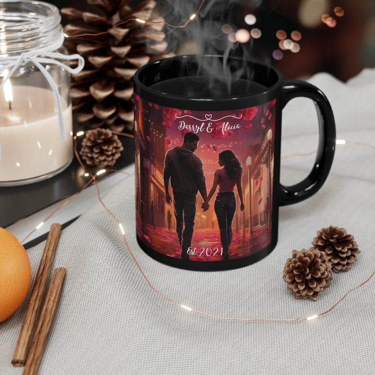 11oz Black Mug (a), Valentines personalized mug, Love inspired sweetheart couple design beverage cup great for partners The Aurora Touch