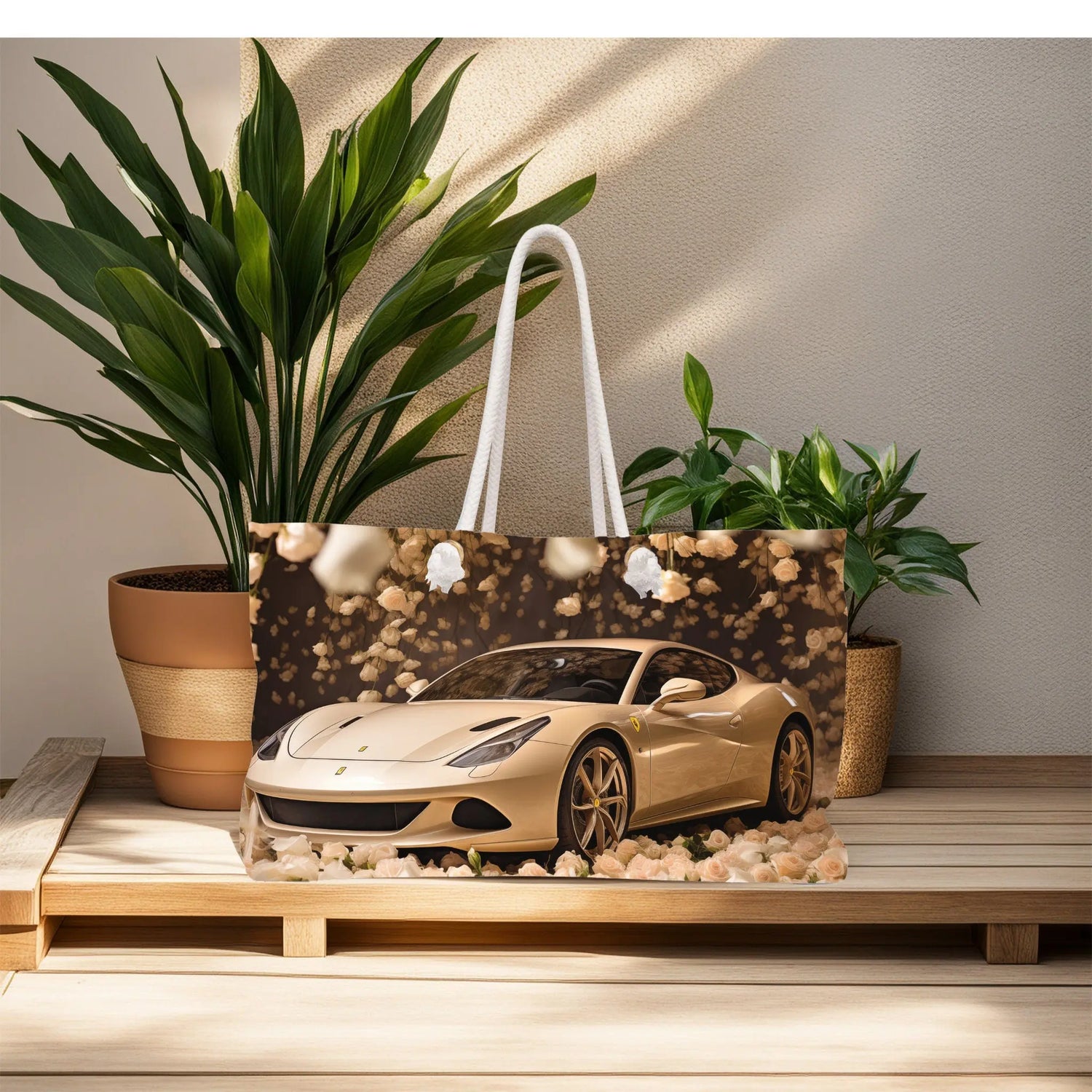 Ferrari Creme Weekender Bag, Fancy Girl Designer Overnight Carry-on, Great Gift, Large Travel Tote The Aurora Touch