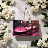 Pink Lamborghini Weekender Bag, Stylish Travel Bag, Carry on Purse, Designer Luxury Bag, Large Tote Bag for Women, Weekend Getaway Overnight The Aurora Touch