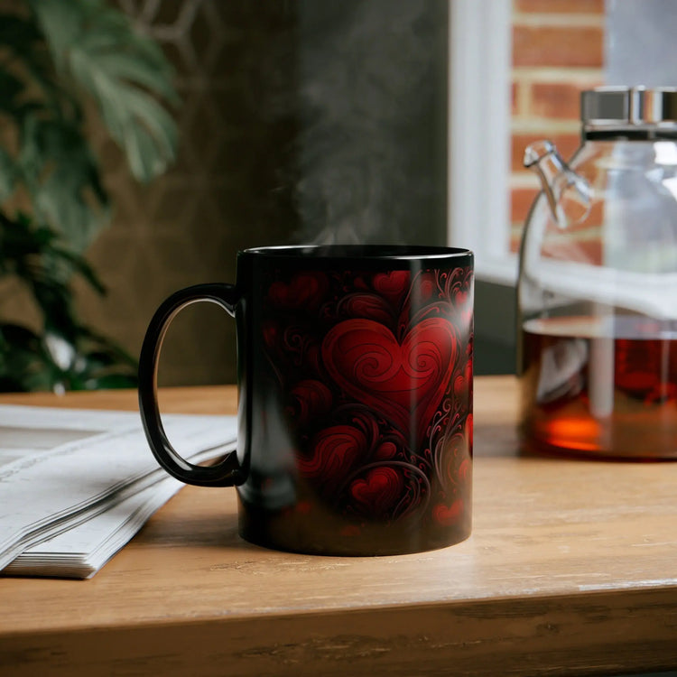 11oz Black Mug, Hot Valentines Mug, Love coffee Mug, Wife Valentines gift, Designed tea mug, Hot water Mug, gift for Lover The Aurora Touch