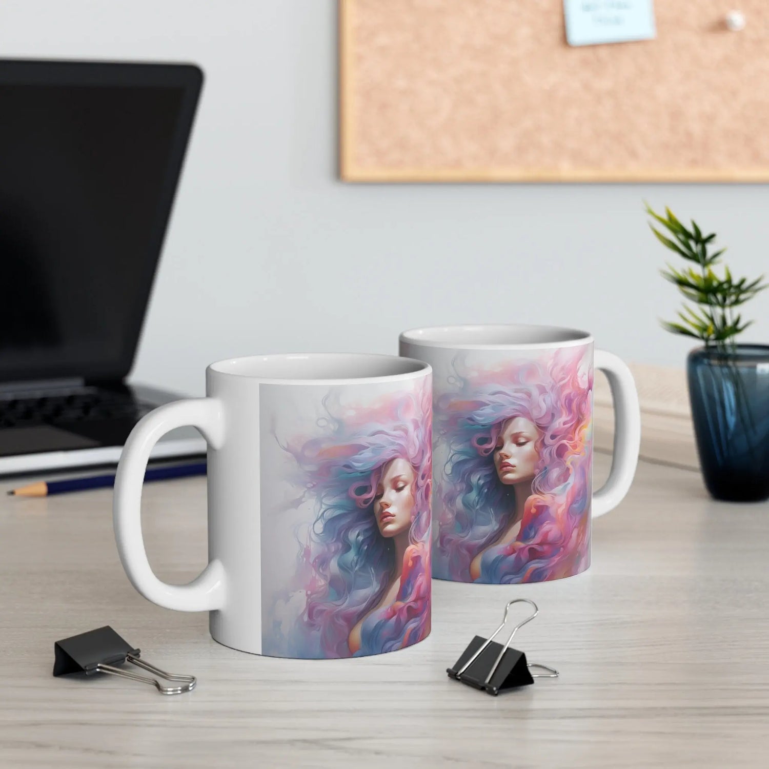 Ceramic Mug 11oz, Artful coffe mug, Art Deco Designs, Women Portrait, Designer mug, MultiColor gift item, Eccentric Mug, Unique gift The Aurora Touch