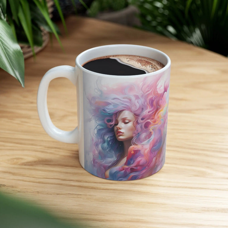 Ceramic Mug 11oz, Artful coffe mug, Art Deco Designs, Women Portrait, Designer mug, MultiColor gift item, Eccentric Mug, Unique gift The Aurora Touch