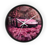 Wall Clock, Pink Lamborghini portrait dorm home room wall art pink rose petals sweet 16 quinceañera Bday gift for luxury exotic car lover The Aurora Touch