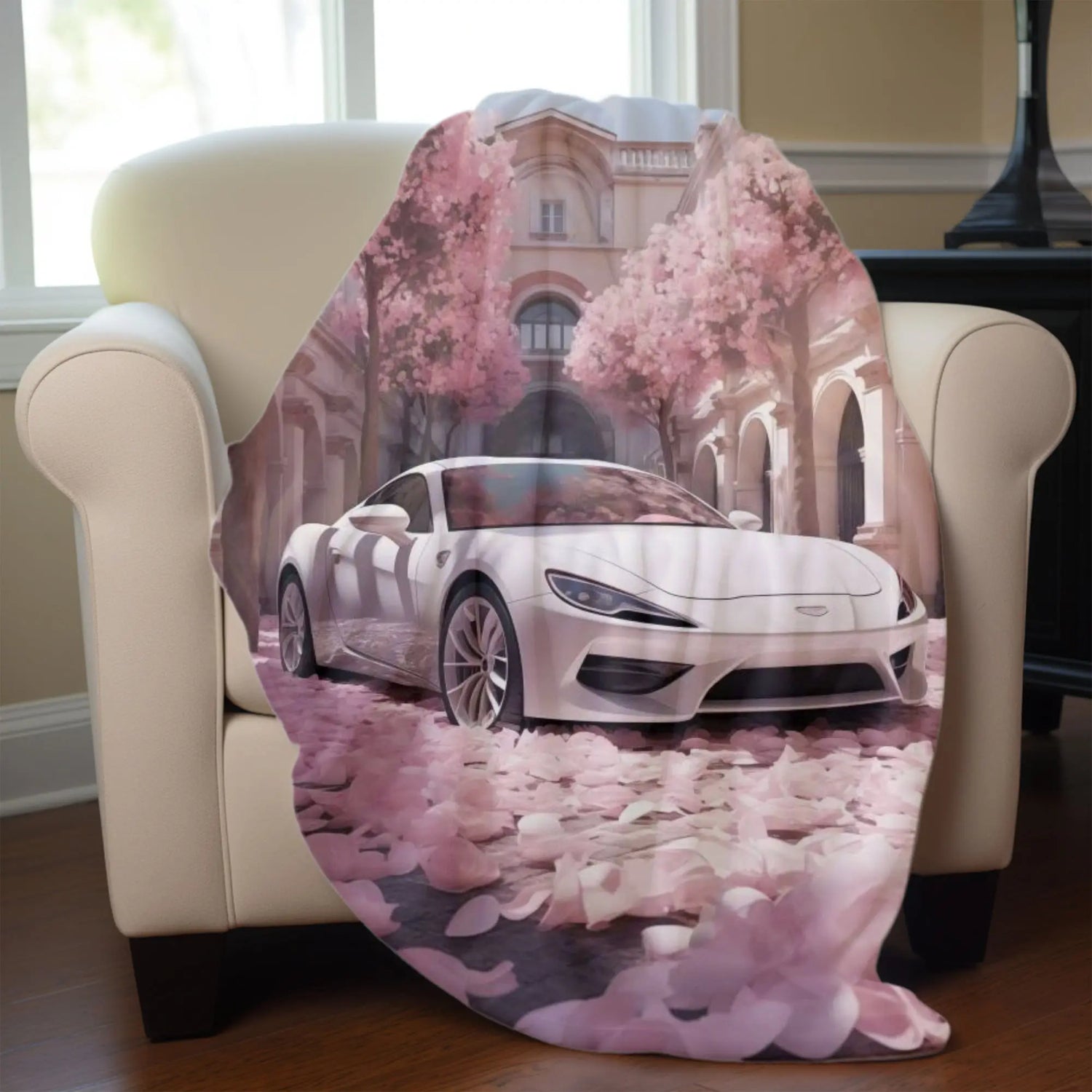Velveteen Plush Blanket, White Lamborghini Valentines lover soft shade of pink stylish winter warm cozy couch bed throw great for wifey The Aurora Touch