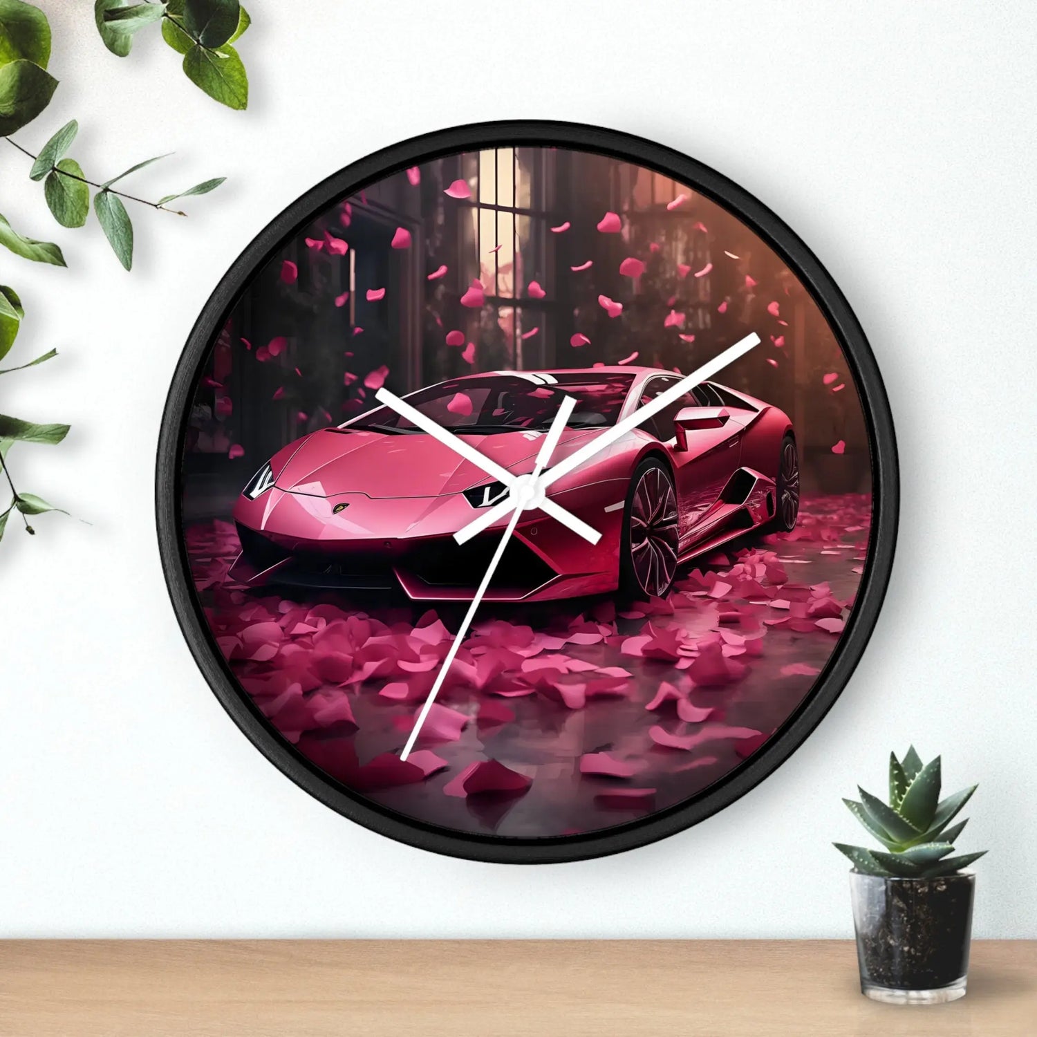 Wall Clock, Hot Pink Lamborghini modern stylish wall art room decor great gift for car lover The Aurora Touch