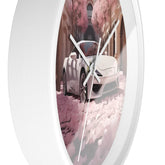 Wall Clock, White Lamborghini modern day exotic car portrait home room soft pink rose petal wall art decor designer Gift The Aurora Touch