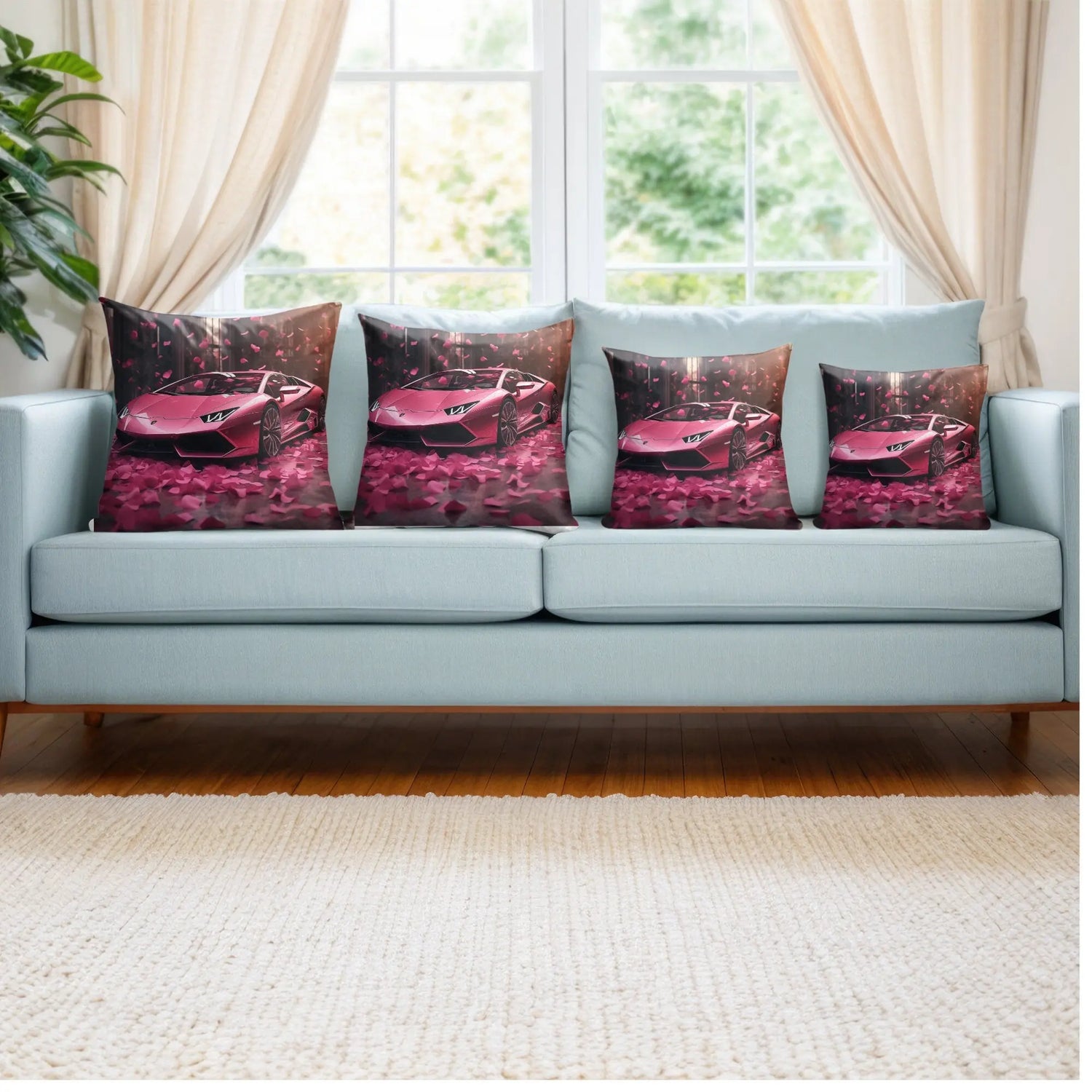 Spun Polyester Square Pillow, Hot pink Lamborghini art couch modern bedroom valentines decor stylish throw pillow The Aurora Touch