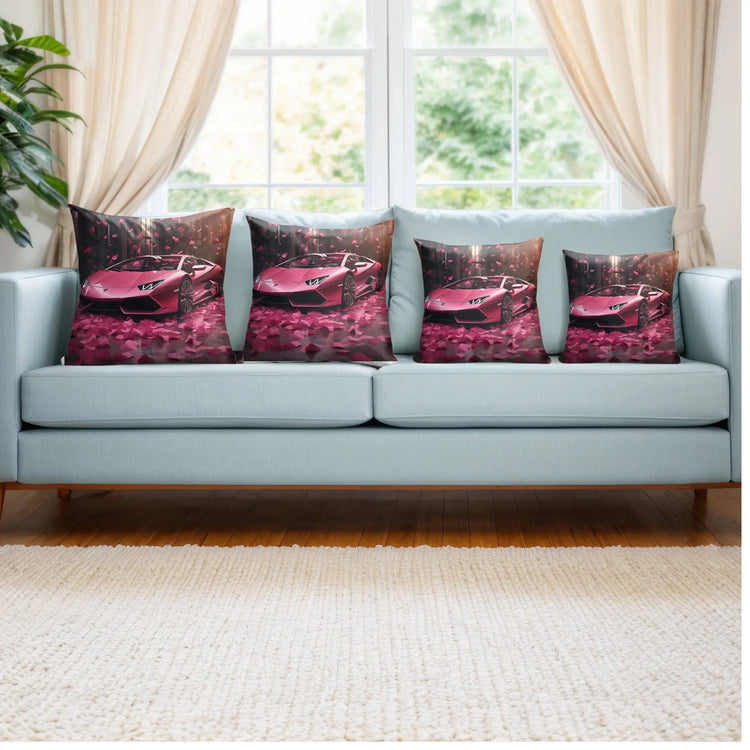 Spun Polyester Square Pillow, Hot pink Lamborghini art couch modern bedroom valentines decor stylish throw pillow The Aurora Touch
