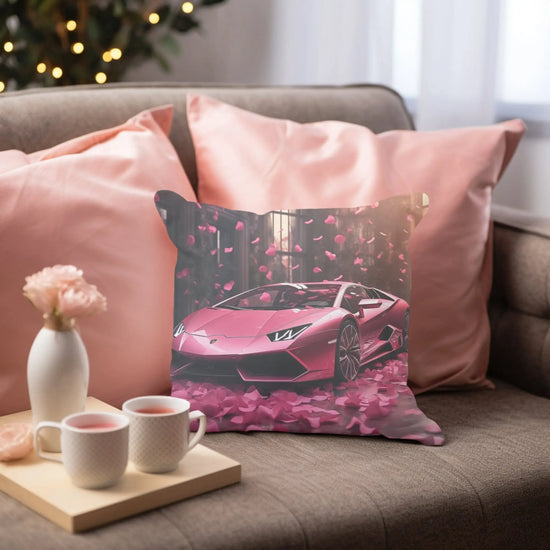 Spun Polyester Square Pillow, Hot pink Lamborghini art couch modern bedroom valentines decor stylish throw pillow The Aurora Touch