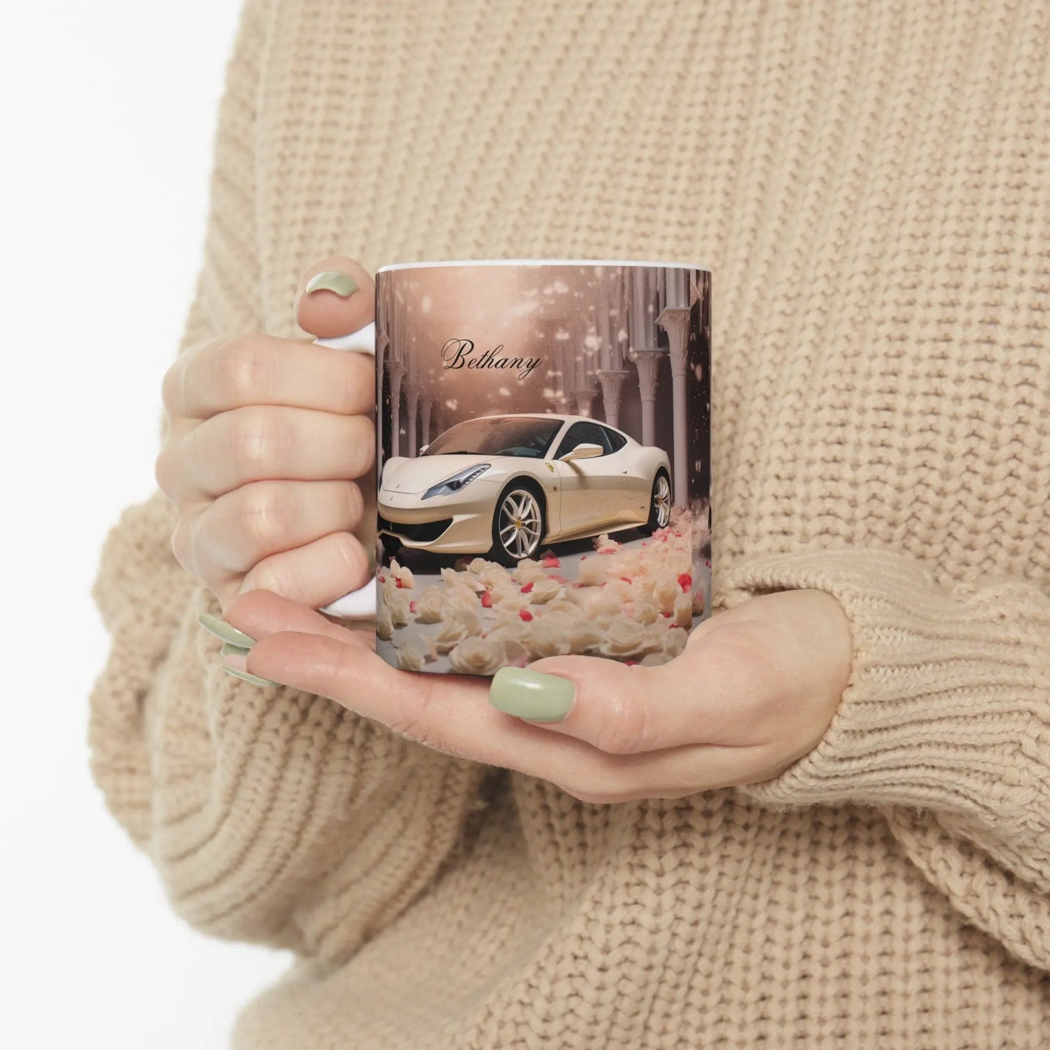 Ceramic Mug 11oz, Personalized Valentine gift, creme Ferrari portrait, sophisticated stylish mug, gift for sweetheart, Classy Coffee Cup The Aurora Touch