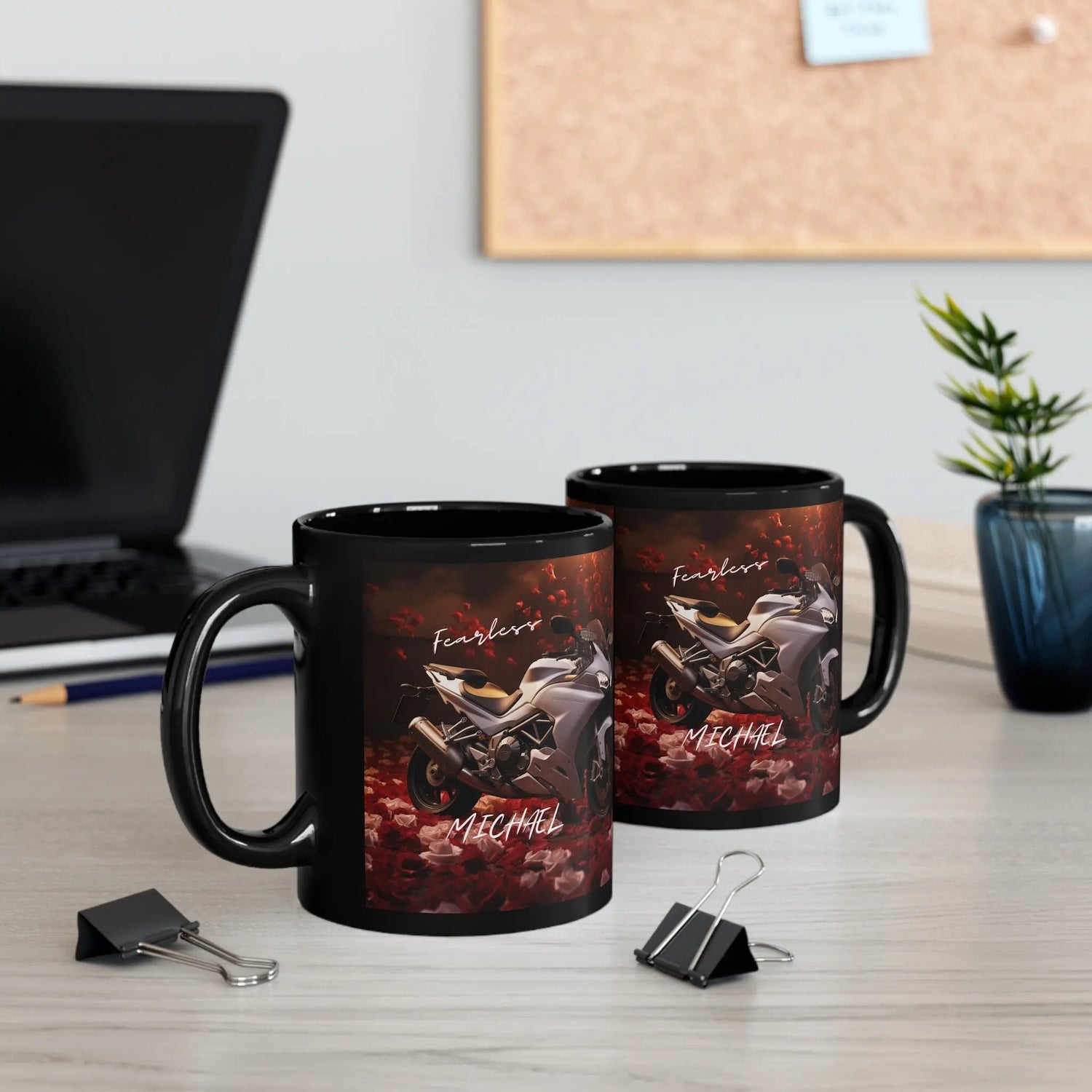11oz Black Mug, Personalized stylish Ducatti motorcycle design fancy bike portrait beverage cup great for Bachelor boyfriend husband The Aurora Touch