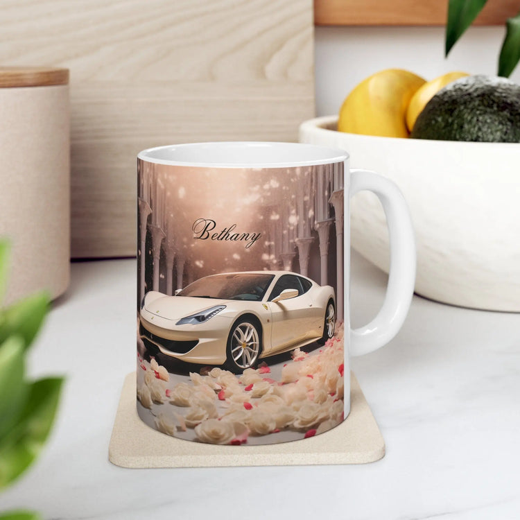 Ceramic Mug 11oz, Personalized Valentine gift, creme Ferrari portrait, sophisticated stylish mug, gift for sweetheart, Classy Coffee Cup The Aurora Touch