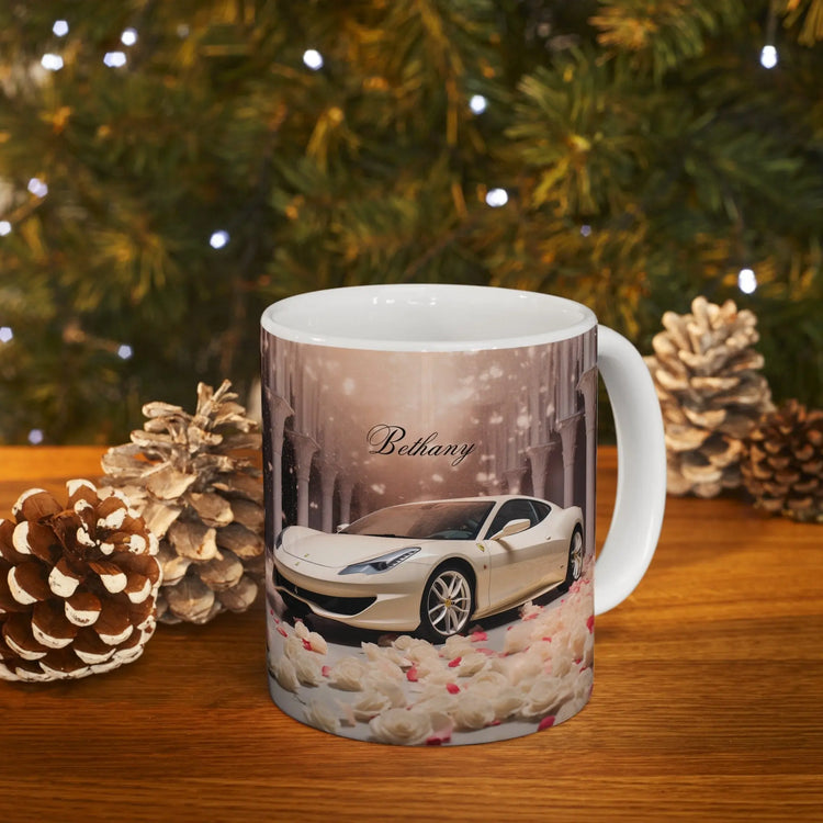 Ceramic Mug 11oz, Personalized Valentine gift, creme Ferrari portrait, sophisticated stylish mug, gift for sweetheart, Classy Coffee Cup The Aurora Touch