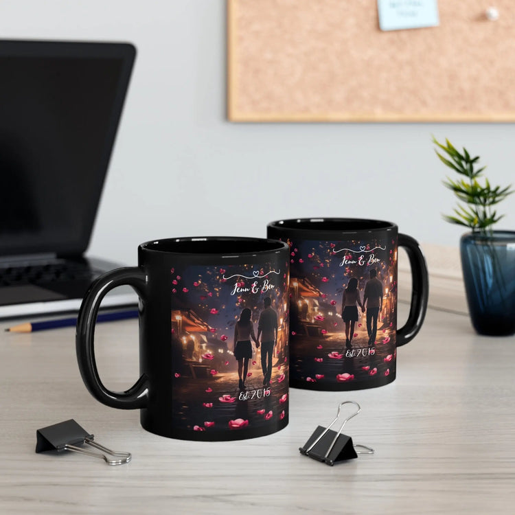11oz Black Mug (a), Valentines personalized mug, Love inspired sweetheart couple design beverage cup great for partners