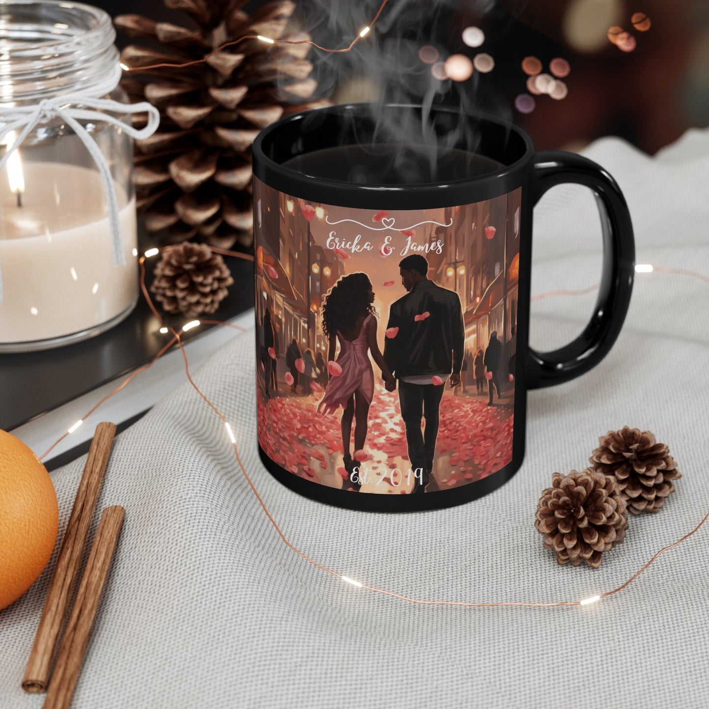 11oz Black Mug (a), Valentines personalized mug, Love inspired sweetheart couple design beverage cup great for partners