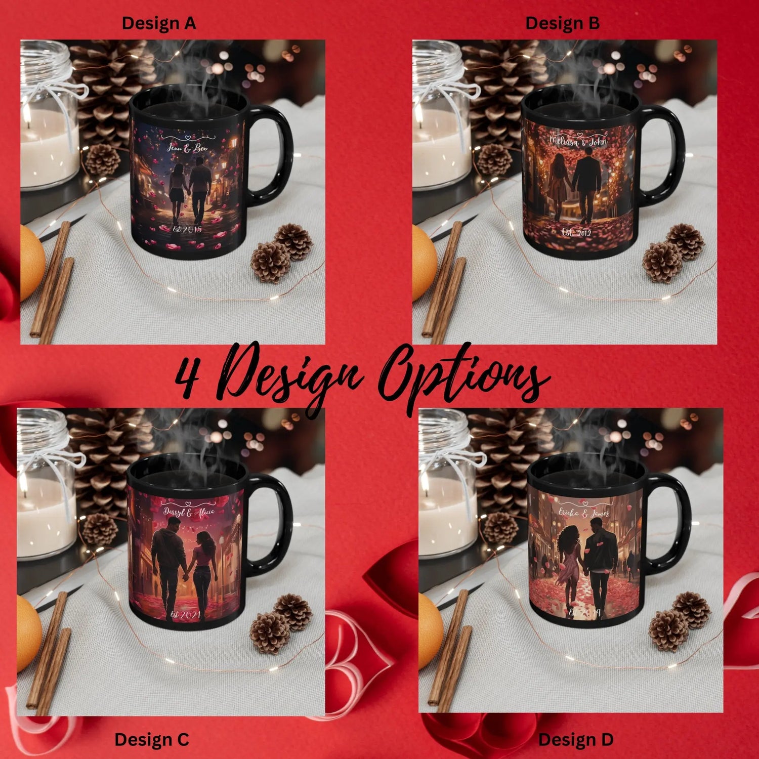 11oz Black Mug (a), Valentines personalized mug, Love inspired sweetheart couple design beverage cup great for partners The Aurora Touch