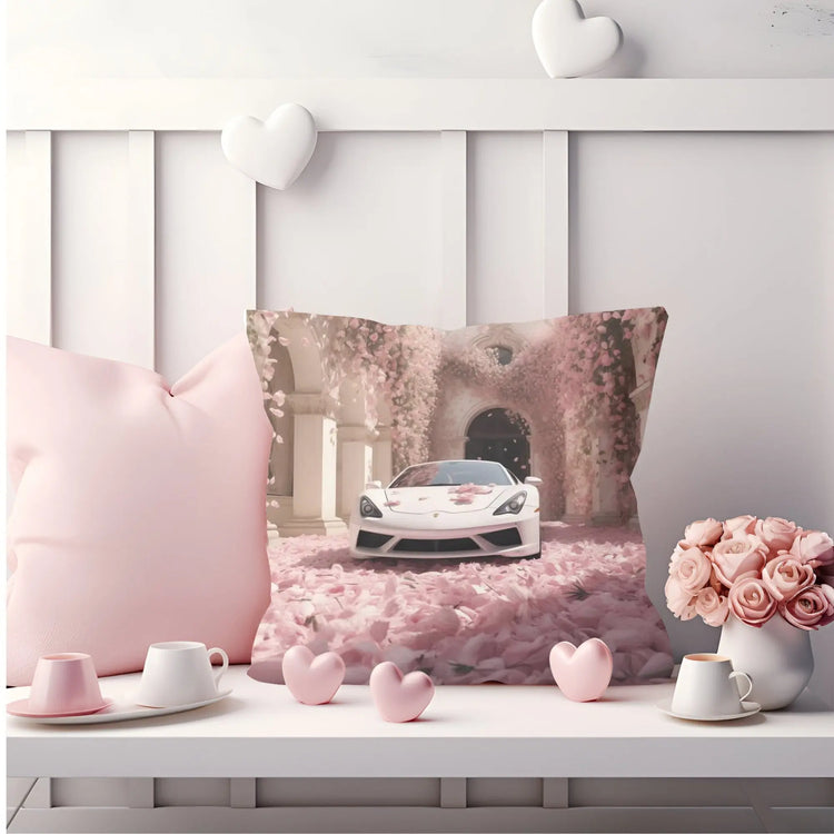 Spun Polyester Square Pillow, White Lamborghini portrait, Throw cushion, Designer pillow, Couch pillow, Bench pillow, Home Interior Decor The Aurora Touch