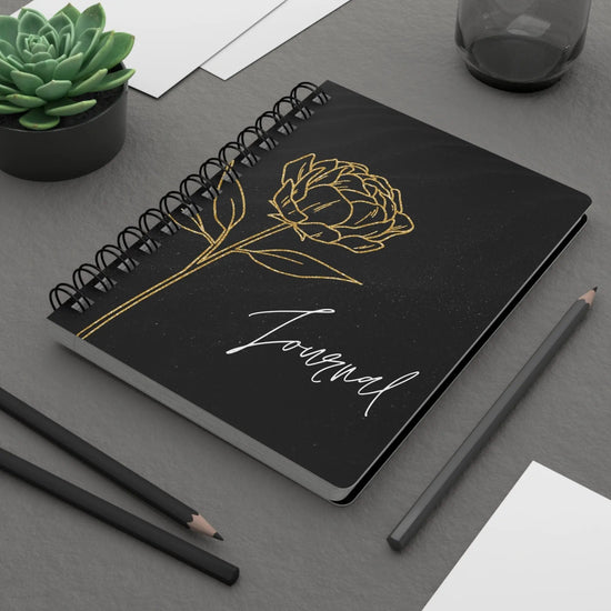 Spiral Bound Journal, Black and Gold Journal, Motivational Journal, Gold Flower Notebook, Stylish writing Notebook, Spiral Notepad The Aurora Touch